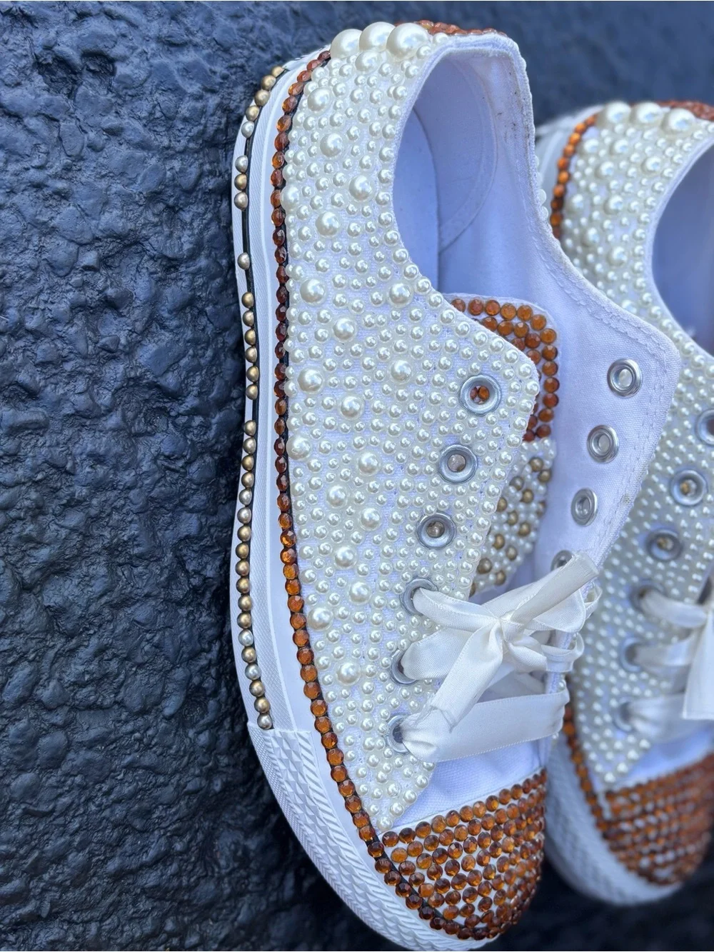 Converse Custom Pearl Rhinestone Glam Sneakers